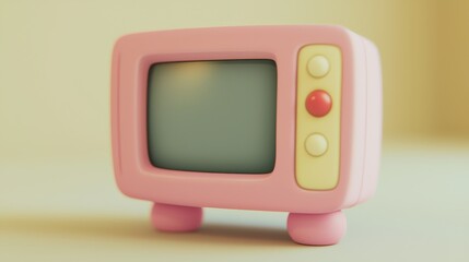 Cute Pink Retro Television Cartoon Style Vintage TV Set Childrens Toy Nostalgia
