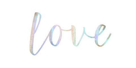 Watercolor love text, soft pastel colors, artistic design, romantic theme, modern typography, decorative element.