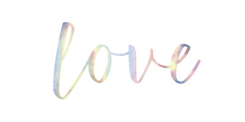 Colorful watercolor love text, soft pastel hues, romantic design, artistic typography, perfect for greeting cards.