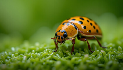 Ladybug on Moss Close-Up