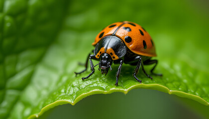 Fototapeta premium Ladybug Resting on Leaf