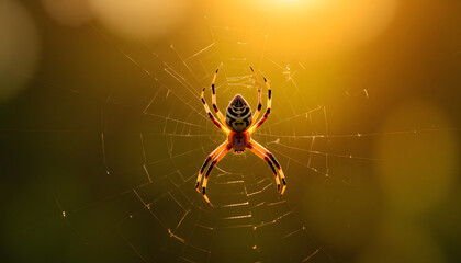 Golden-Backlit Spider in Web