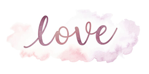 Soft watercolor background, elegant script font, romantic theme, love concept, artistic design, pastel colors.