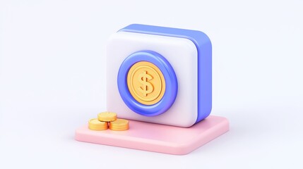 3D Render of App Icon Digital Dollar Coin Financial Transaction Online Banking Mobile Payment