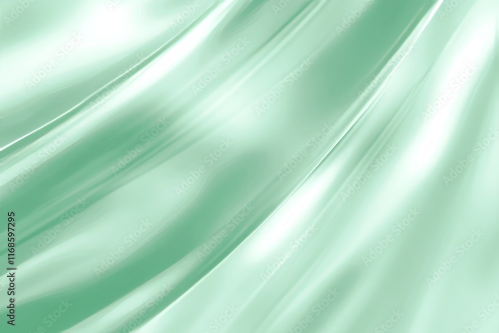 Poster soft mint green silk fabric flowing gracefully in a gentle wave pattern creating an elegant visual t