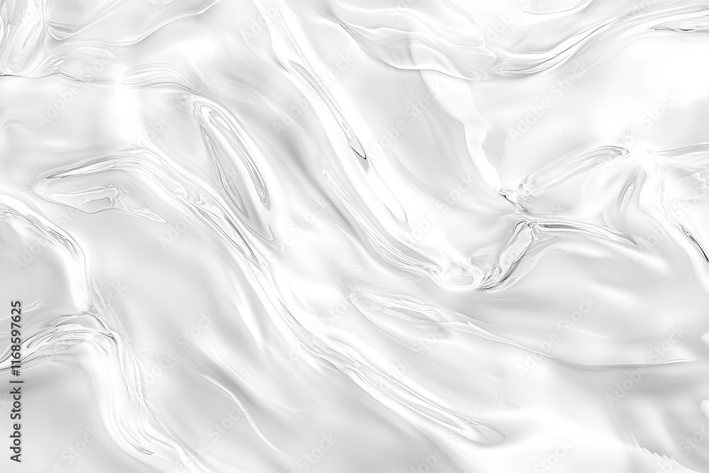 Poster fluid patterns create a serene atmosphere with reflective surfaces and subtle light play