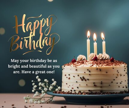 Birthday cake with candles and natural background.