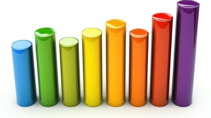 Colorful 3D Cylindrical Bar Graph Chart Showing Data Growth and Increase