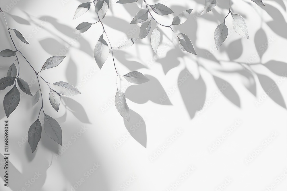 Poster soft shadows of leaves cast on a bright background create a serene and calming atmosphere in a minim