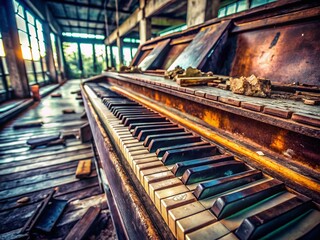 Abandoned Piano Keys: Urban Exploration Photography - Grunge Texture Diagram
