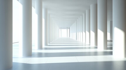 Obraz premium Sunlit minimalist colonnade interior.