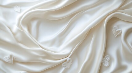 Obraz premium Elegant Cream Silk Fabric With Delicate Hearts