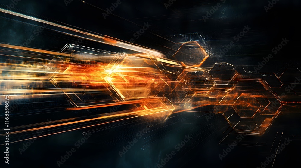 Poster abstract hexagonal light speed futuristic design