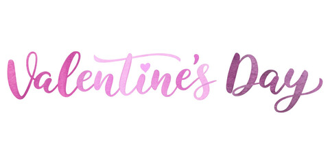 Valentine's Day design, watercolor lettering, romantic theme, pink hues, festive celebration, love and affection.