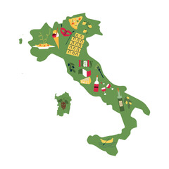Travel to Italy banner design. Italian culture and old heritage landmarks, carnival mask, italian food, gondola of Venice and etc. Vector illustration