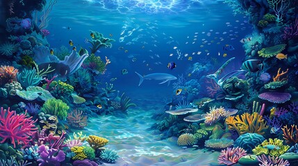 coral atoll with vibrant marine life