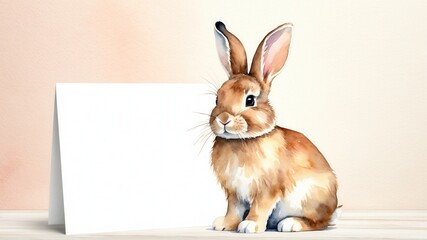 Charming watercolor rabbit with blank card background