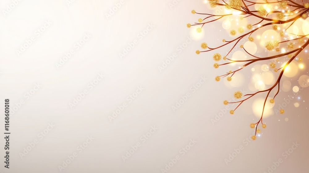 Poster soft background with glowing branches and lights for a serene feel.