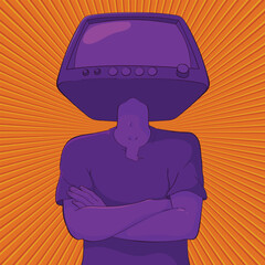 Abstract TV head man illustration vector. A man with TV instead of Head Concept cartoon illustration