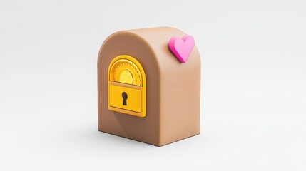 3D Render of Brown Locker with Gold Padlock and Pink Heart Valentine s Day Concept