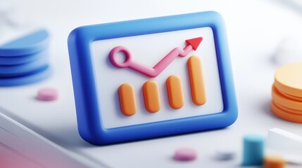 3D Render of Upward Trending Graph Business Growth Chart Financial Success Icon