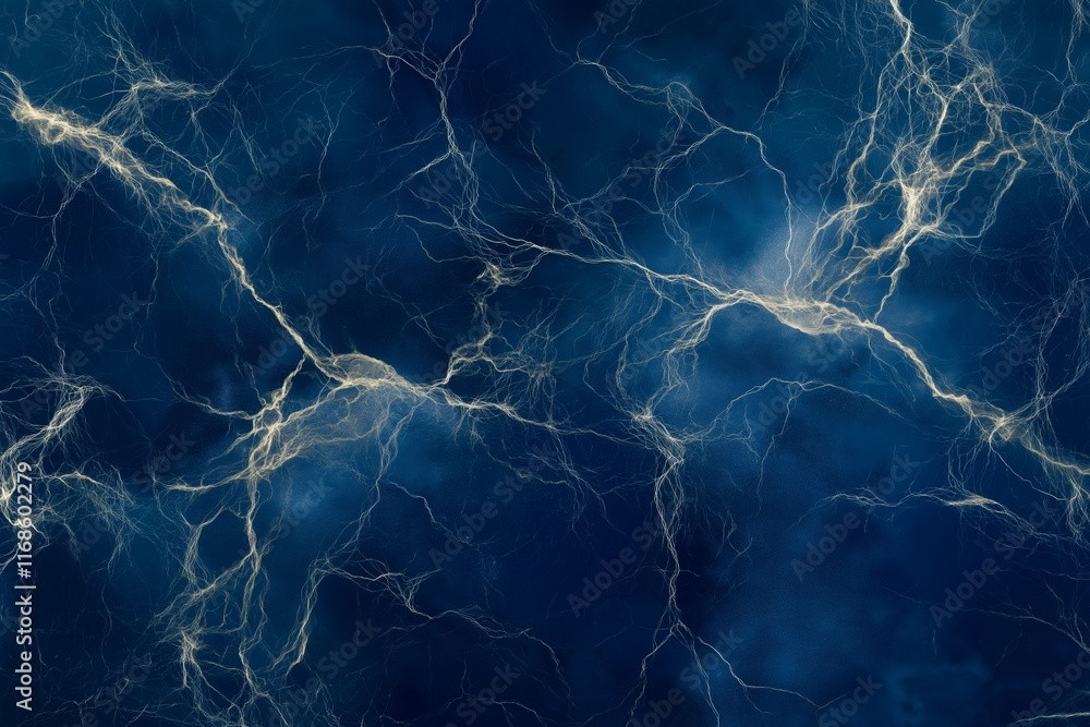 Poster abstract composition of glowing electric currents forming a web-like pattern against a deep blue bac