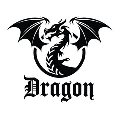 Dragon silhouette, dragon logo design, vector with white background