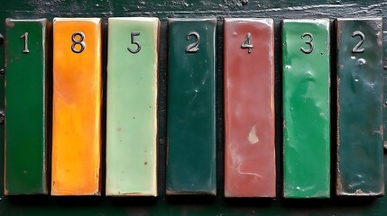 Colorful Numbered Rectangular Tiles Displayed on Dark Surface