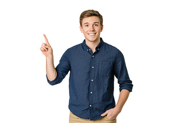 Isolated Smiling Man Pointing Up