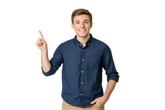 Isolated Smiling Man Pointing Up