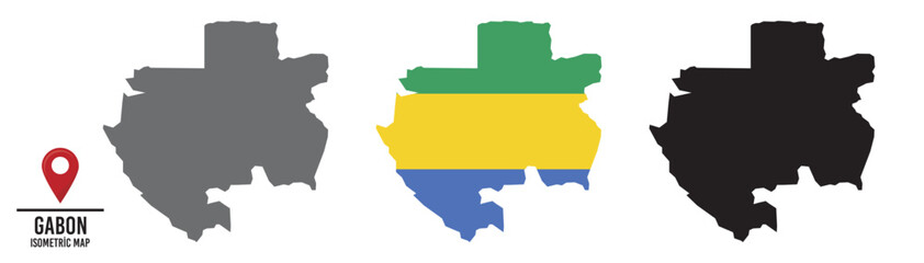 Set of different maps with national flags of Gabon. 