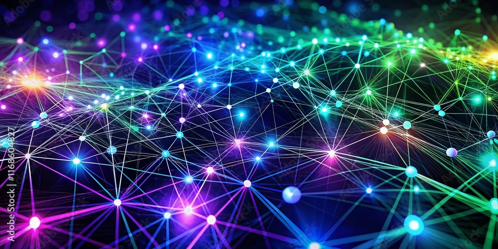 Poster abstract digital network connection: glowing nodes & lines, futuristic technology background