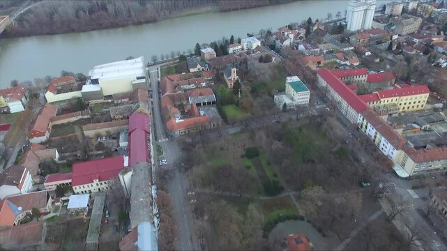 Aerial of River Tisa in North Part of Serbia, Vojvodina. Drone Shot