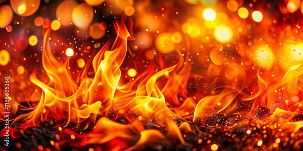 Poster abstract fire texture background with bokeh effect - fiery orange and red design