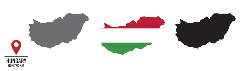 Set of different maps with national flags of Hungary. 