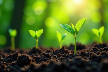 Lush coffee plant seedlings emerge, showcasing vibrant green growth against nature's backdrop , seedling, young, fresh