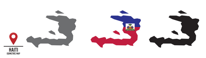 Set of different maps with national flags of Haiti. 