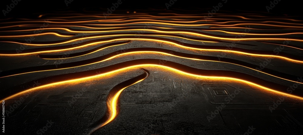 Poster illuminated wave patterns abstract design studio digital art dark environment low angle view modern 