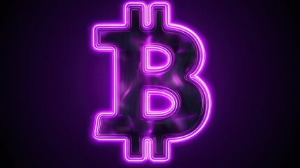 Obraz premium Glowing Purple Neon Bitcoin Cryptocurrency Symbol Digital Currency Sign
