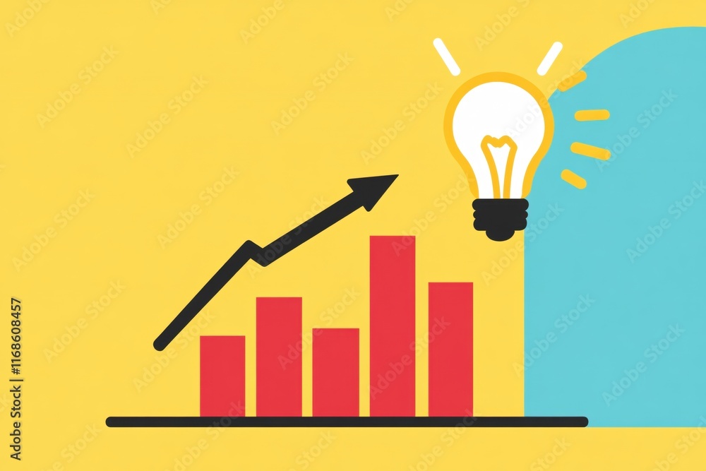 Poster bright idea with business growth graph and lightbulb on colorful background