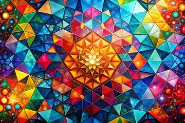 Abstract Multicolor Geometric Mosaic: Bokeh Fusion Art Canvas - Stock Photo