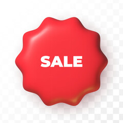 Red 3d sale button. Realistic discount tag isolated