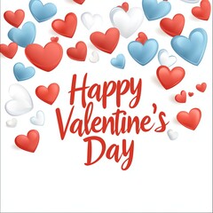 Bright and colorful Valentine's Day illustration with red, blue, and white hearts. Perfect for spreading love and joy on special occasions.