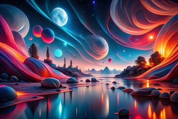 Abstract Night Photography: Blue, Red, and Peach Gradient Shapes