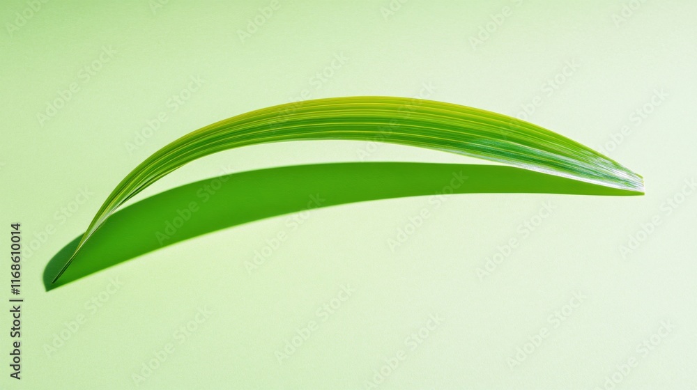 Poster elegant green leaf with smooth texture and subtle shadow on soft background