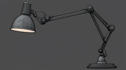 Industrial-style desk lamp with adjustable arm and geometric shade.