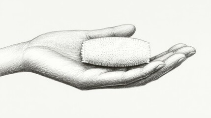 Hand holds a soft, textured, oblong object.