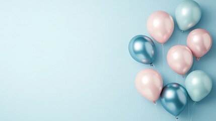 Pastel Pink and Blue Balloons Float Against a Light Blue Background