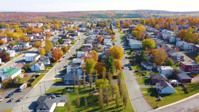Vivid bright colorful streets and trees in Black Lake and Thetford Mines, Estrie, Qu&eacute;bec, Canada.