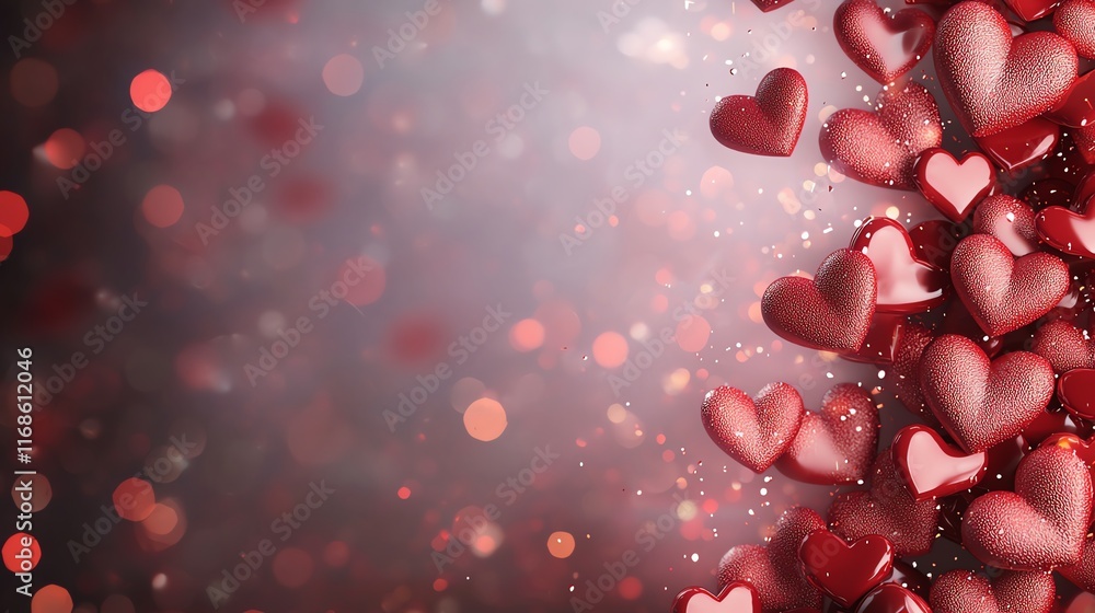 Aufkleber a captivating image of red heart shapes scattered gracefully against a shimmering gradient backgroun